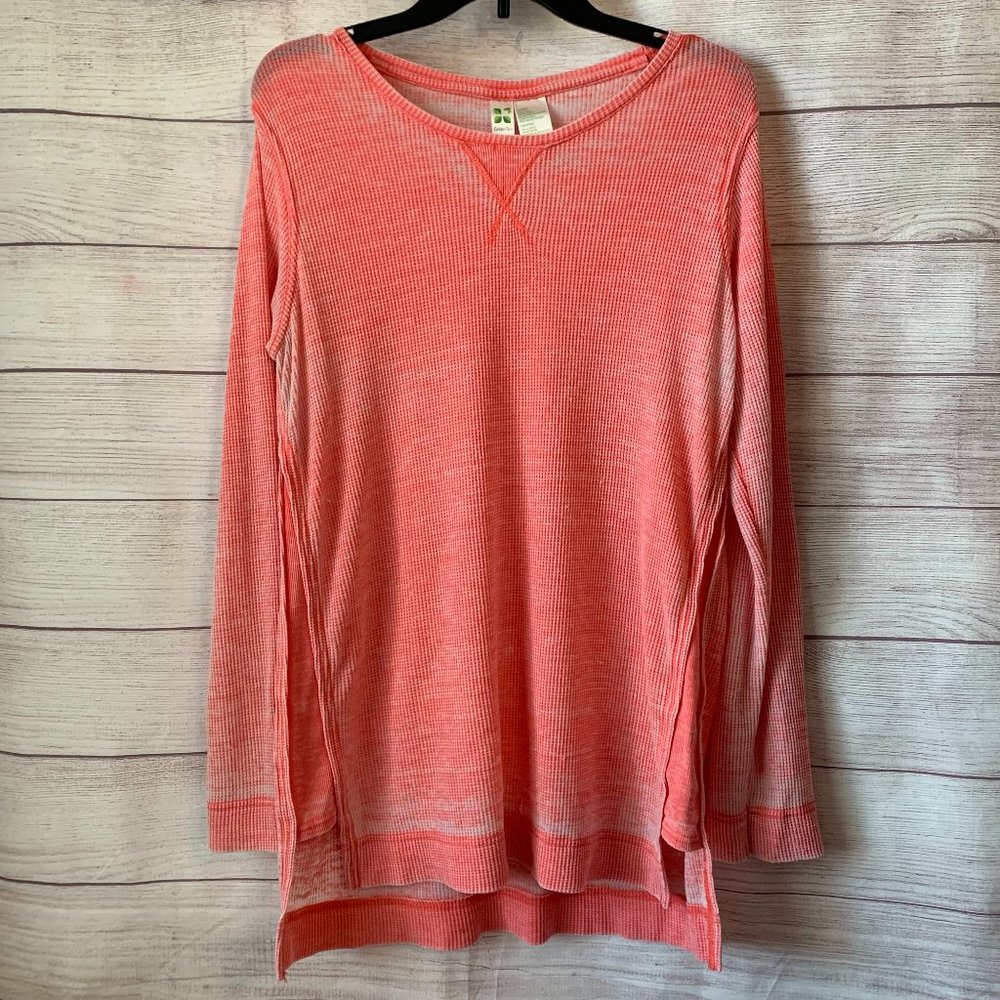 Coral Lightweight Distressed Tunic Shirt Waffle Pattern Ombre Faded Size 6 - Picture 1 of 9